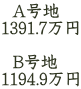   A号地 1391.7万円    B号地 1194.9万円